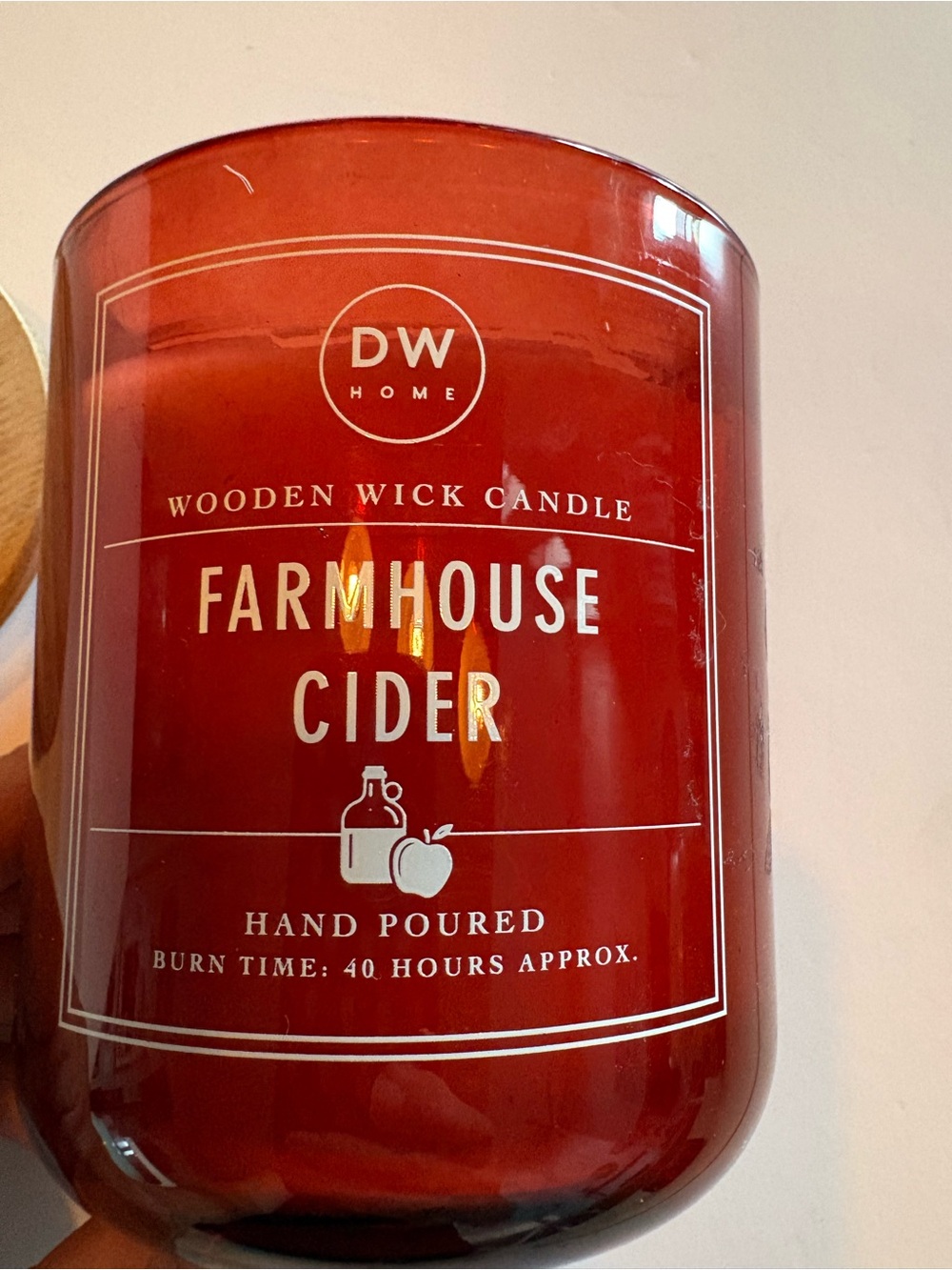 DW Home Farmhouse Cider Wooden Wick Candle - burnt orange